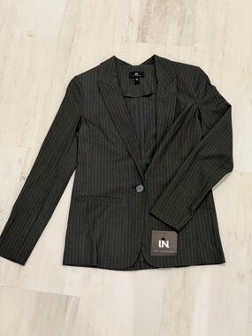 I.N. San Francisco Women's Black Pinstripe Single-Button Blazer